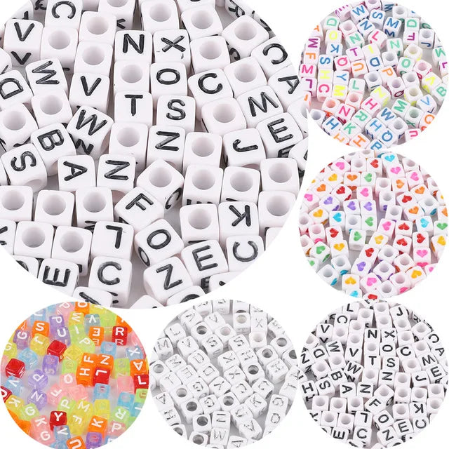 Multi Styles 100pcs Colorful Square Acrylic Cube Alphabet Letter Beads Acryl Beads 6mm for Children DIY Jewelry Making