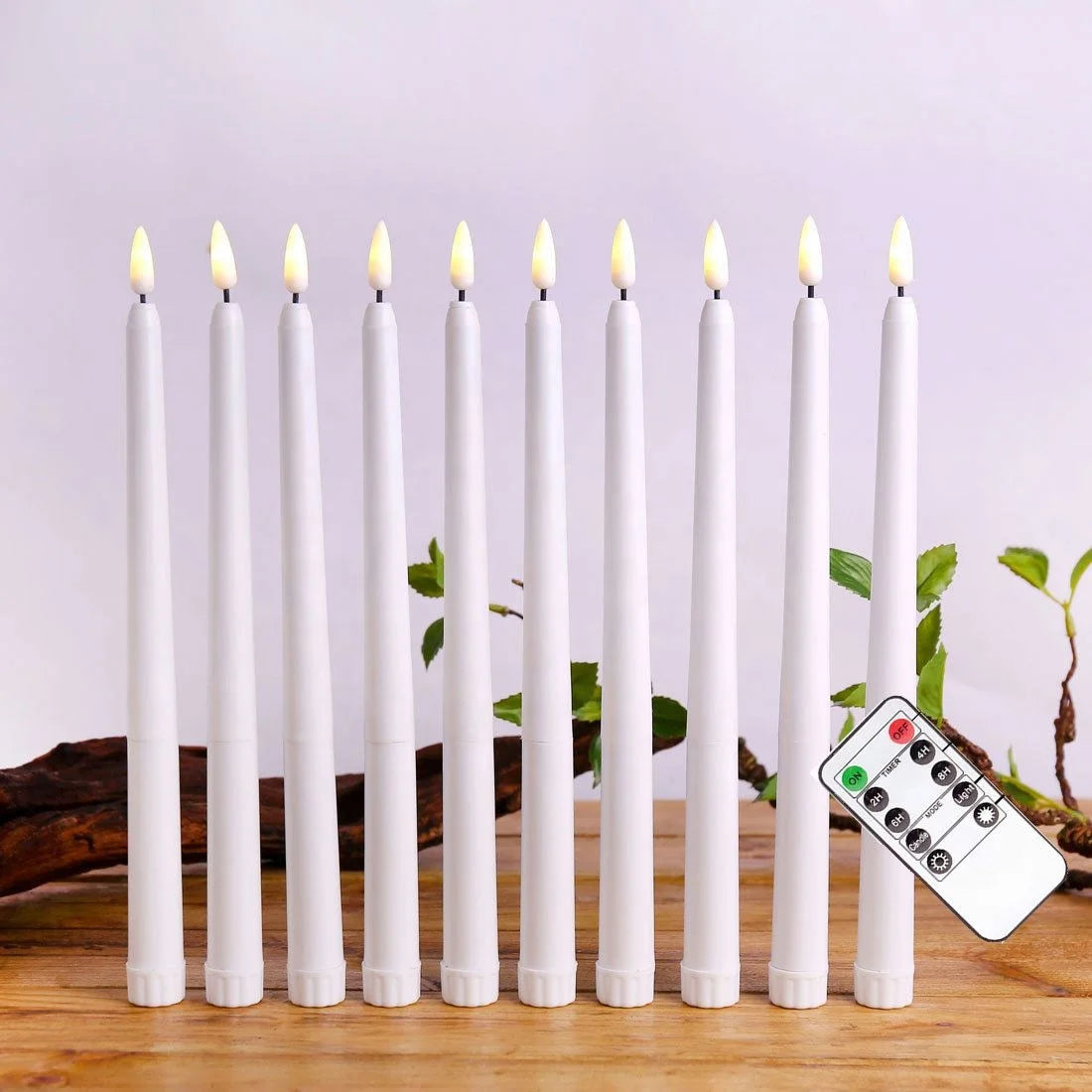 Long Realistic Plastic Flameless LED Taper Candles with Yellow Flickering Light Battery Operated With Remote Candles