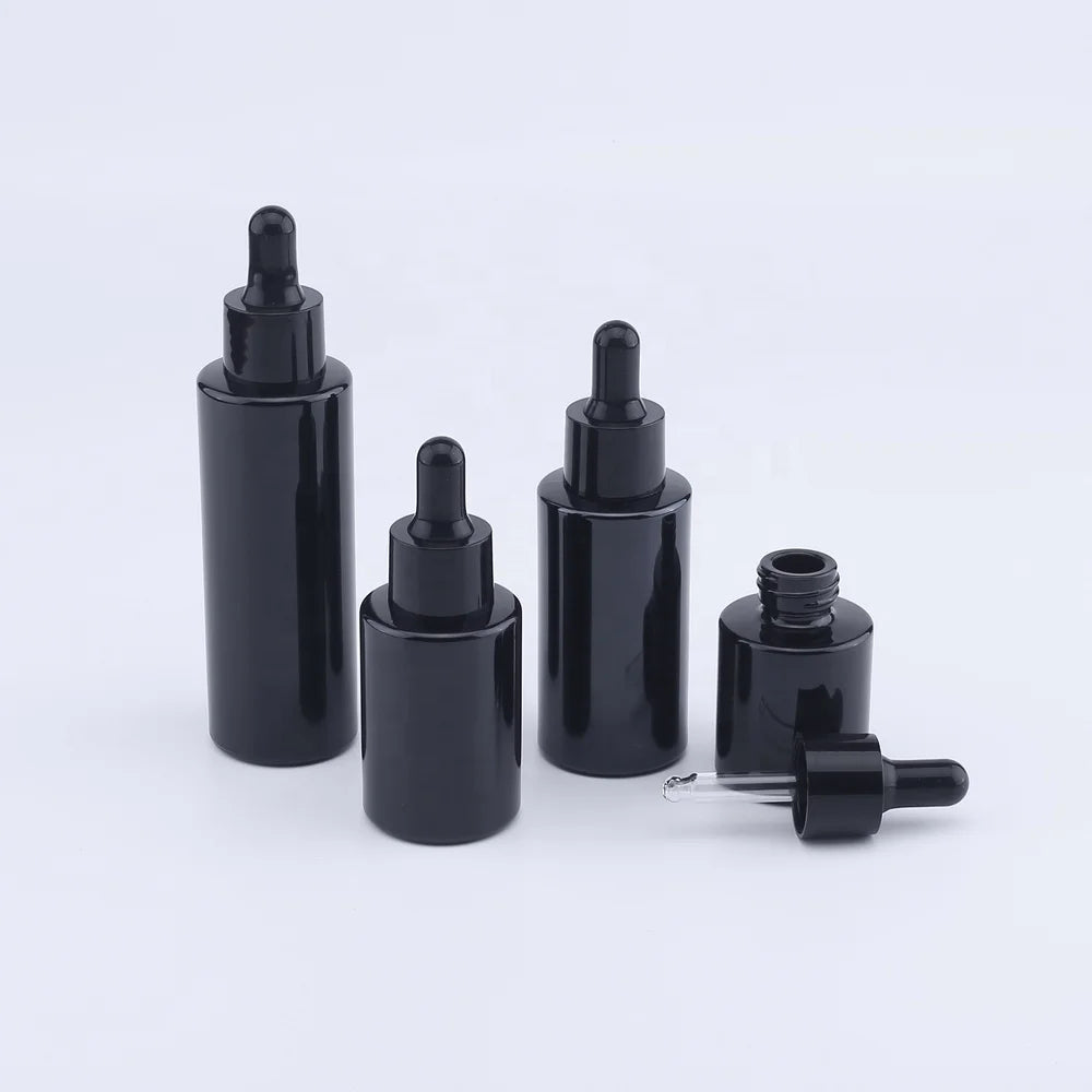 Custom 20ml 30ml 40ml 60ml Fancy Black Glass Dropper Pipette Bottle Essential Oil Cosmetic Bottle