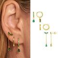 6pcs Wholesale Luxury 925 Silver Needle Fine Jewelry Unique Design Green Zircon Drop Earrings Set for Party Girls Accessory