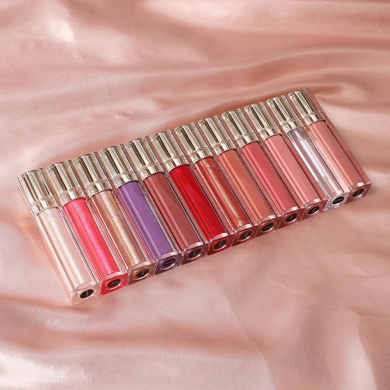12 Hot Sell Colors High Quality Lip Gloss Shiny Finish Oil Lip Gloss Tubes Custom Label