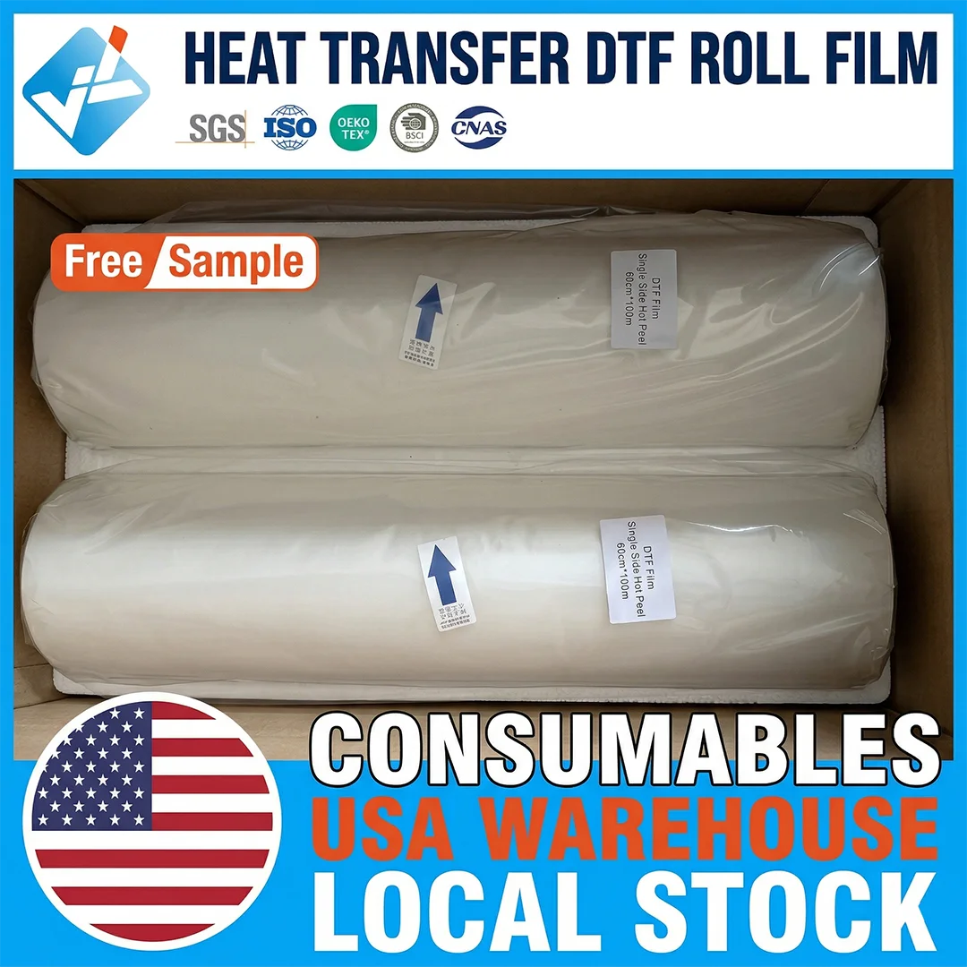USA Warehouse DTF Roll Film Hot Peel PET Transfer Film Roll 30cm 33cm Heat Transfer DTF Printing Film for T-shirt Printing