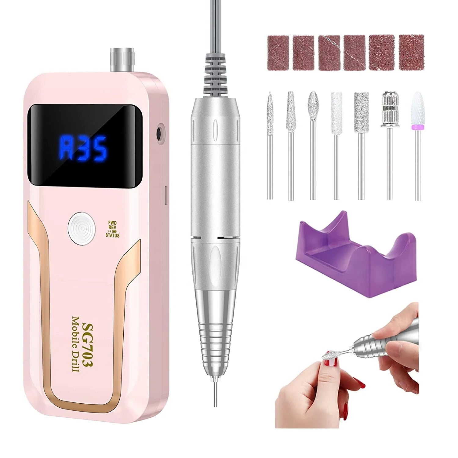 Portable Nail Drill Professional 35000 RPM Rechargeable Electric Nail File Machine E File for Acrylic Nails