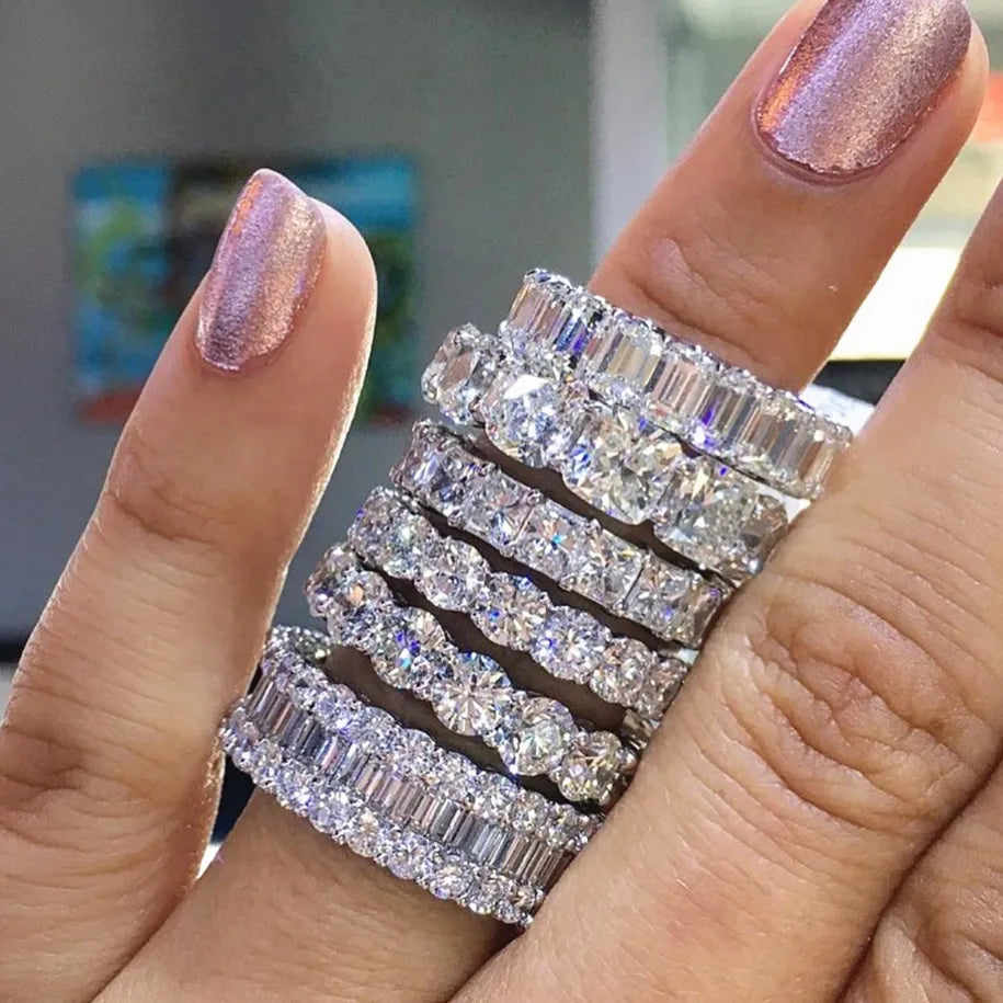 Luxurious Cubic Zirconia Full Diamond Eternity Ring for Women - Wholesale with Unique High-End Design