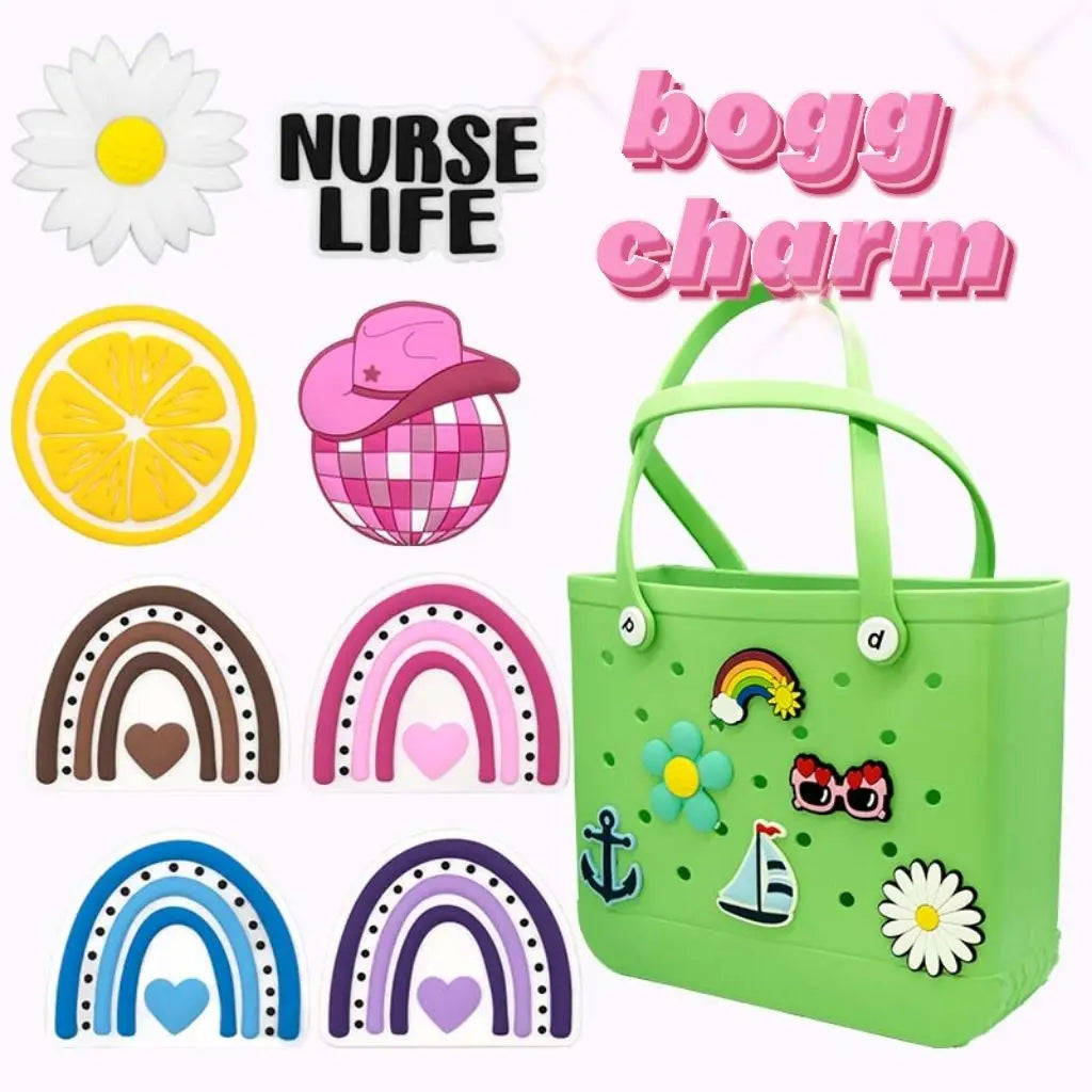 Tote Beach Letters Numbers Charms Pvc Big Size Nurse Life Flower love Kawaii Rubber Custom Beach Bag Charms Accessories