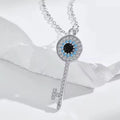 925 Sterling Silver Rhodium Plated Zircon Devil Eye Lucky Key Pendant Necklace