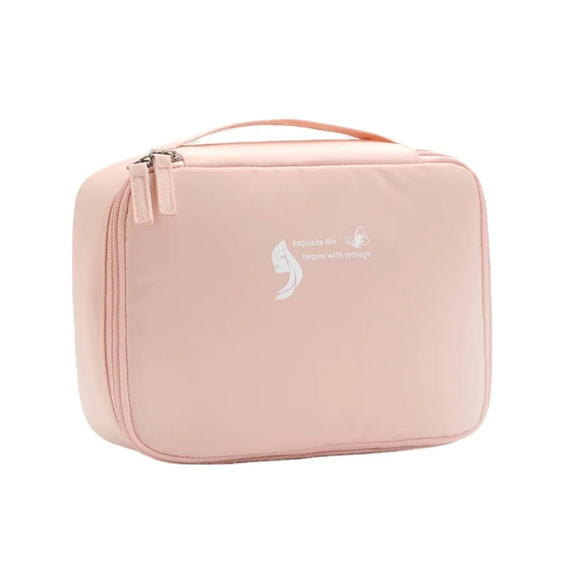 Travel Makeup Bag With Brush Holder Large Cosmetic Bag Travel Makeup Organizer Portable Toiletry Bag With Handle
