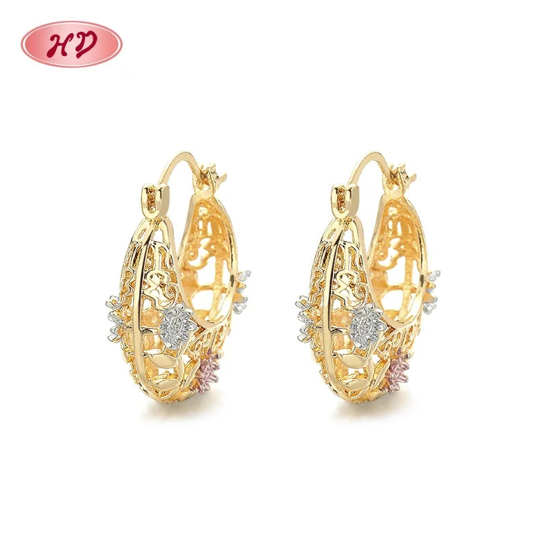 18K Laminated Gold Wholesale Oro Hollow Copper Alloy Hoop 18K Gold Plated Earrings Fashion Jewelry for Wholesale Earrings Women