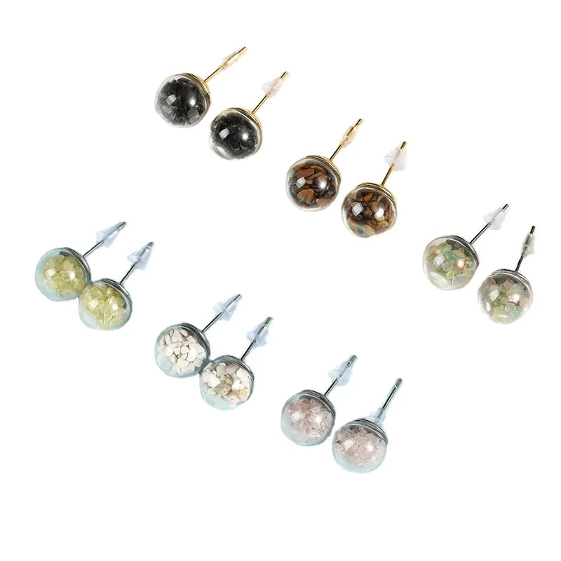 RisingMoon Wholesale Gemstone Earrings Crystal Stones Earrings Glass Round Ball Stud Earring for Women