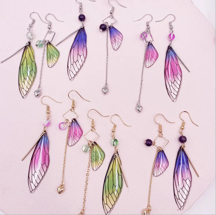 2021 Temperament Long Gradient Color Earring Wing Earrings Romantic Bridal Jewelry