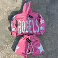 US Free Tax Zip up Sweat Suits Distressed Applique Patch Acid Wash Hoodie and Shorts Sets Tracksuits for Men