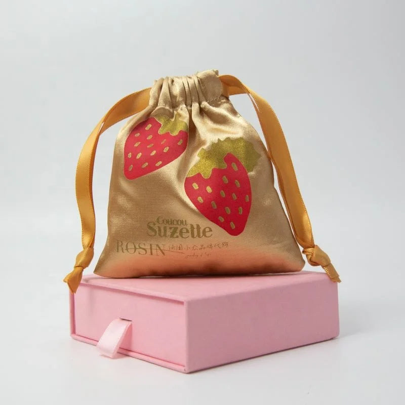 Custom Quality Gift Drawstring Bag Satin Jewelry Bag Cosmetic Dust Pouch With Logo