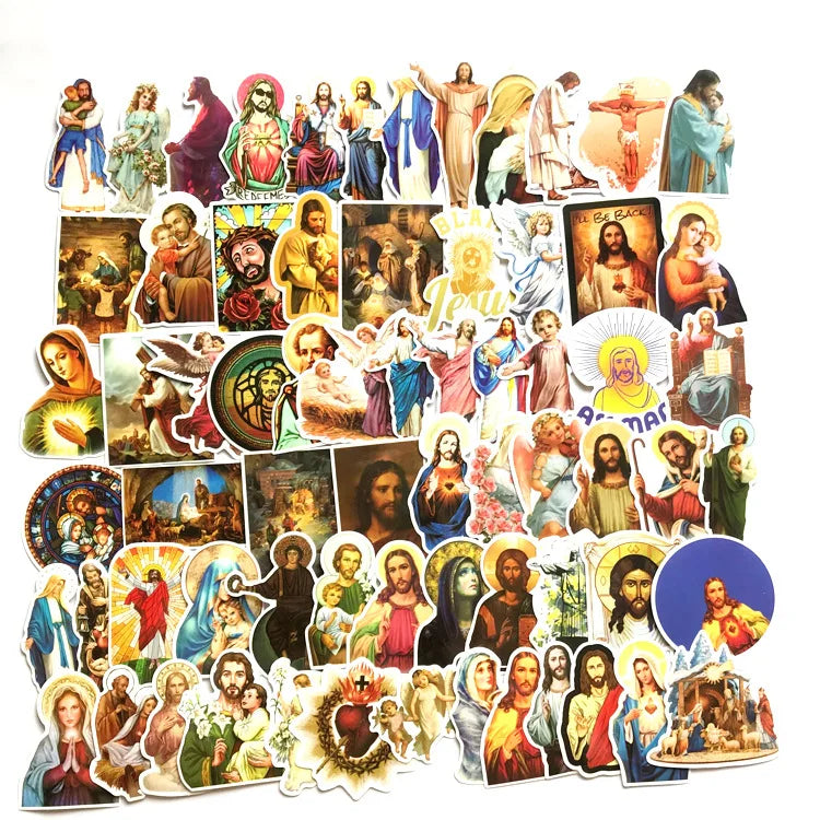 68Pcs Retro Jesus Christian Cross Graffiti Sticker for Laptop Bottle Phone Notebook Waterproof Virgin Mary Label