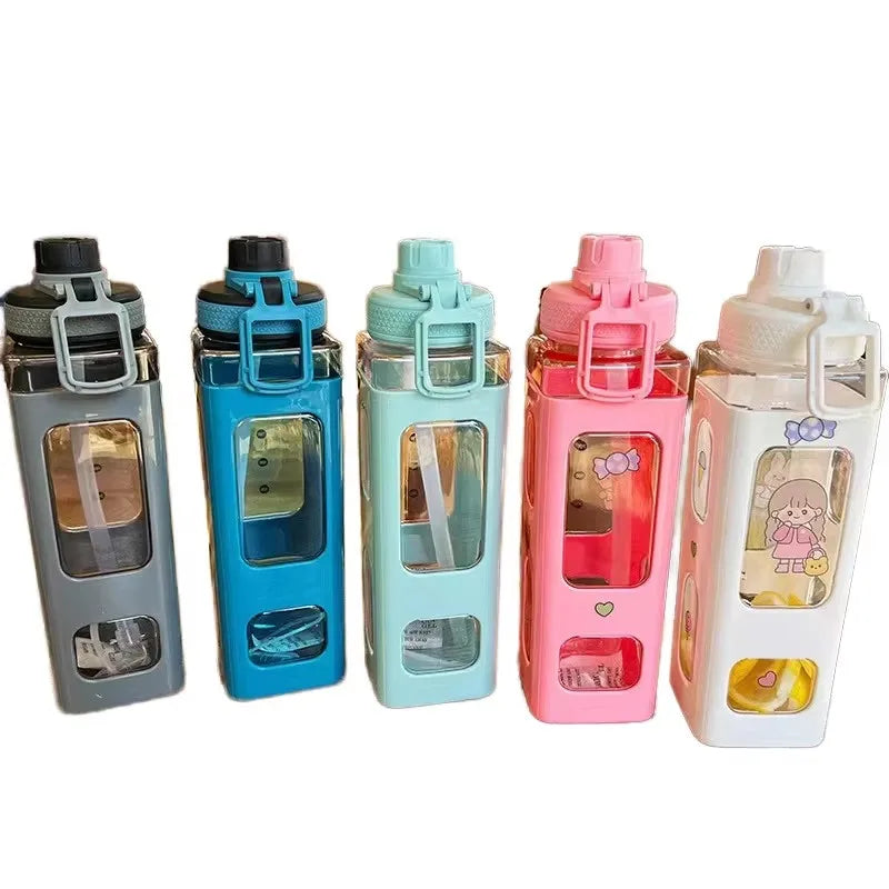 New Creative Eco-Friendly Recycled Plastic Drinking Bottle Straw 700 900ml Leakproof Clear Dishwasher Safe Applicable Gym TT