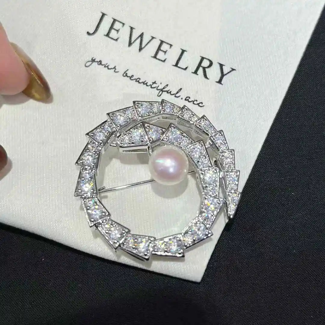 Hot Selling 8.5-9mm Snake Bone Brooch with Natural Freshwater Pearl Popular Women's Jewelry for Engagement Brand Jewelry Pins