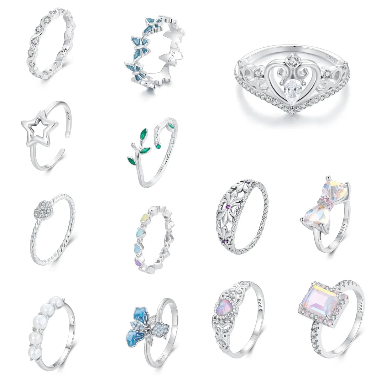925 Sterling Silver Fashion Jewelry Rings Fine Jewelry Wholesale Making Custom Cuff Ring Butterfly Heart-Shaped for Woman Rings