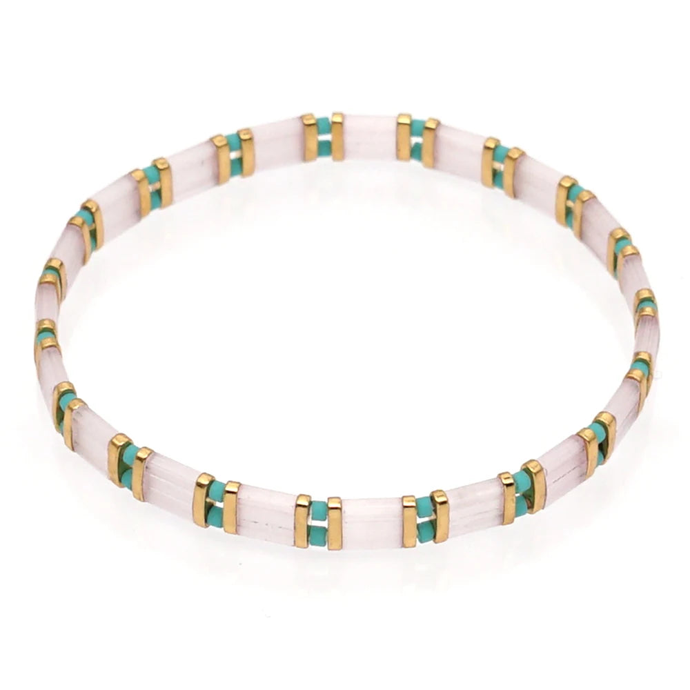 Go2boho Miyuki Tila Bead Jewelry Bohemian Colorful Pulsera Elastic Rainbow Color Bracelets for Girls Jewellery