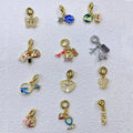 CZ9068 18k Gold Plated Enamel Blue Nautical Ocean Wave Turtle Heart Glasses Purse & Kiss Cz Butterfly Angel Wing Dangle Charm