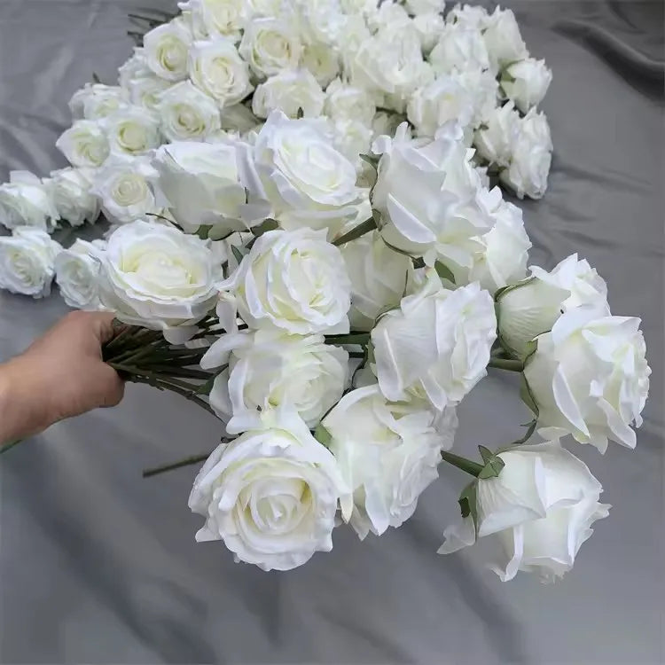 Wholesale Artificial White Silk Single Rose Centerpiece Leaves Graduation 50cm Thanksgiving Valentine's Day Easter Mother's Day