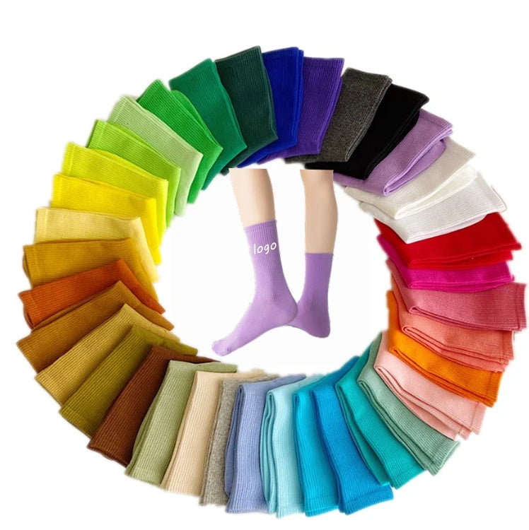Customized Socks With logo Ribbed Purple Hot Sale White Sporty Summer Cotton Wholesale Crew Calcetines De Mujer