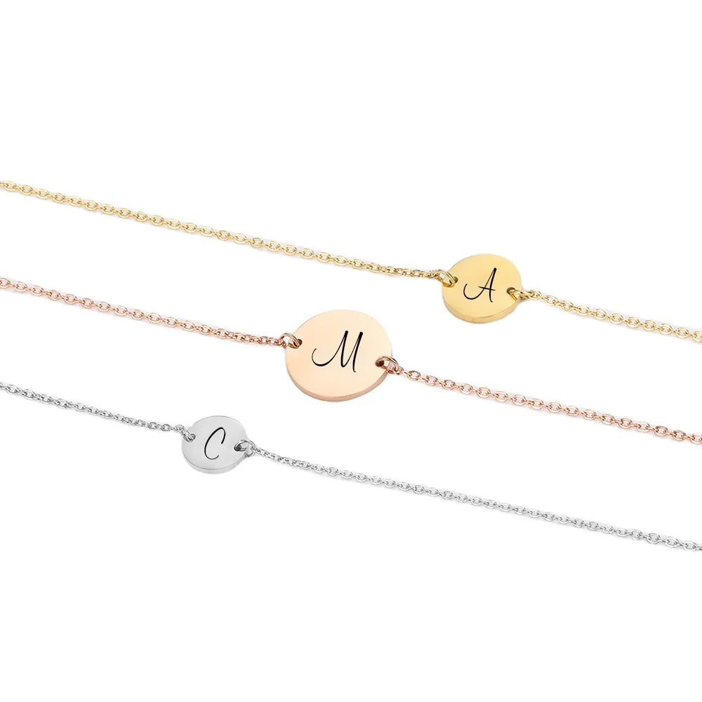 EManco Personalized 9mm/13mm Dainty Disc Customized Bracelet 316L Stainless Steel Birth Flower Bracelet Fashion Women Jewelry
