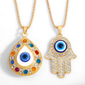 Fashion Charm Exaggerated Big Fatima Hamsa Hand Pendant Turkish Blue Evil Eye Necklace Jewelry for Woman