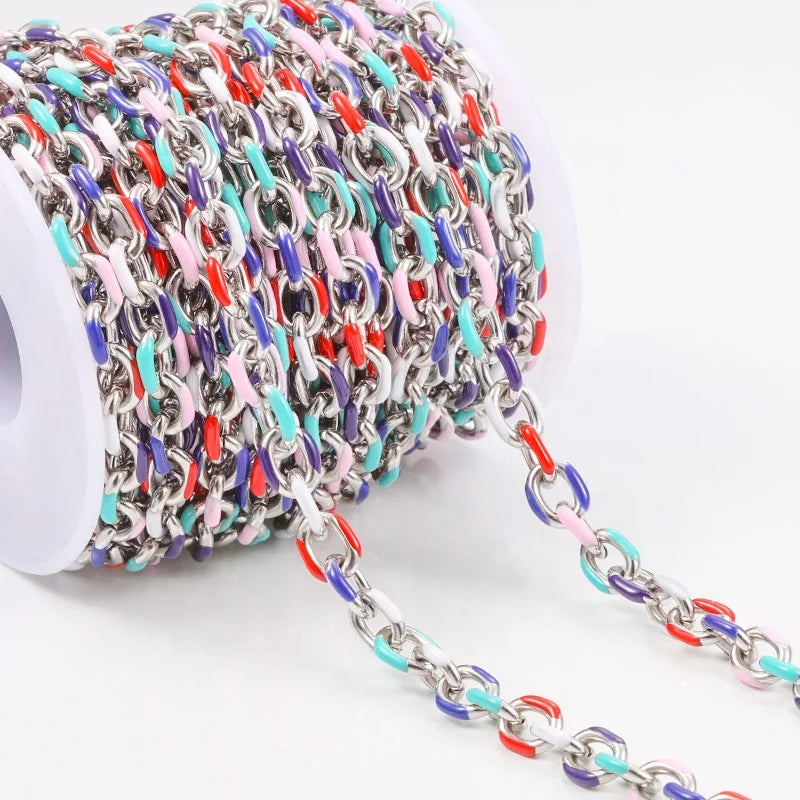 DIY Stainless Steel Enamel Drop Chain Stainless Steel Enamel Colorful Dripping Oil Necklace Bracelet Handmade Chain