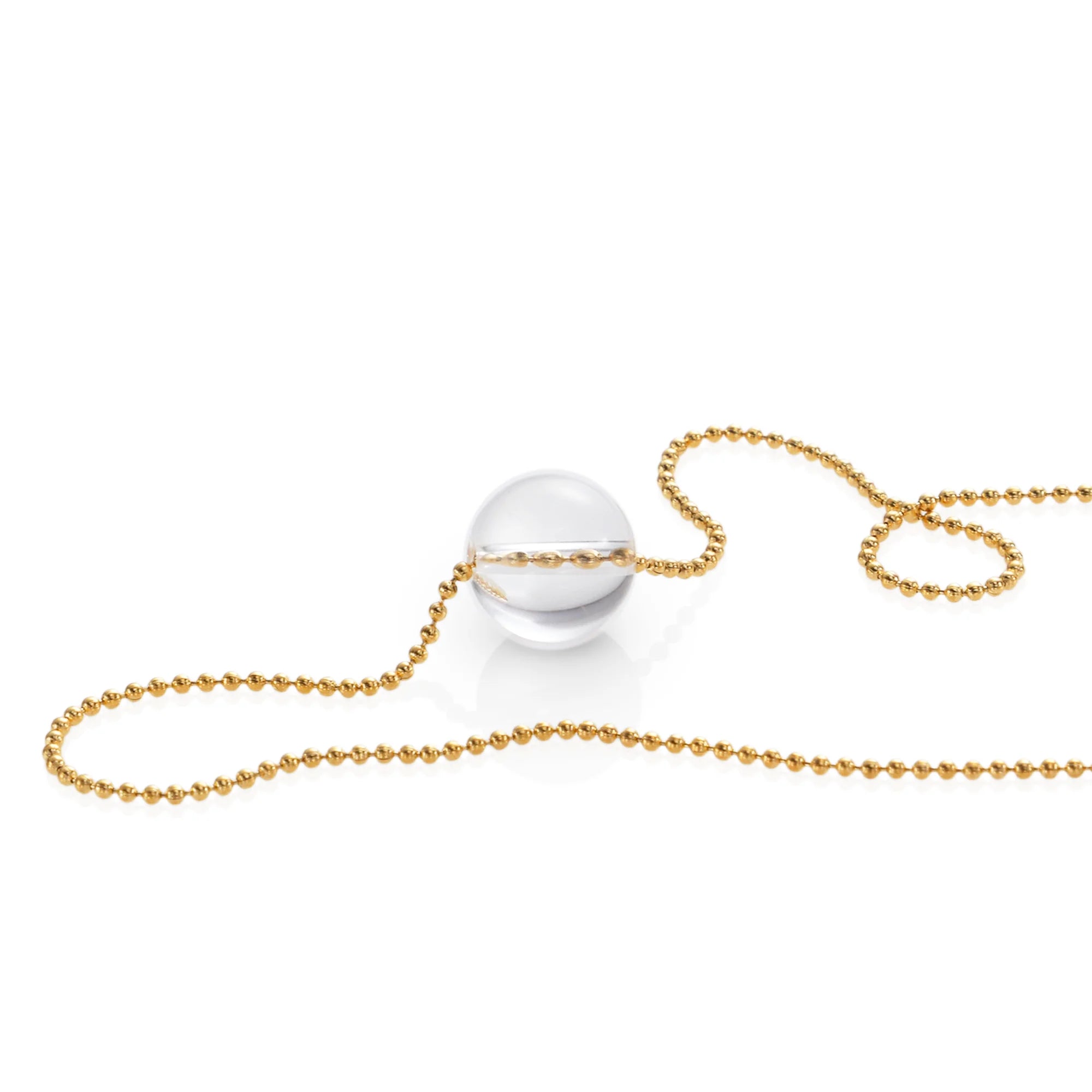 Chris April Low MOQ 316L Stainless Steel PVD Gold Plating Simple clear Quartz Ball Pendant Bead Chain Necklace