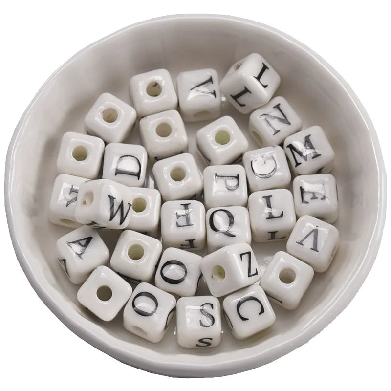 Diy Jewelry Making Accessories 8mm Ceramic Numbers and Letters Square Beads Loose Hand-woven Bracelet