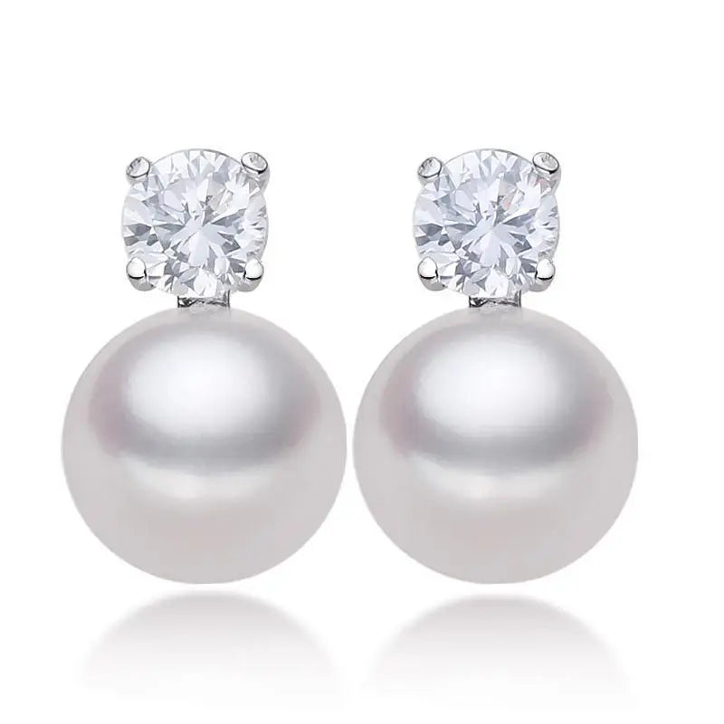 925 Sterling Silver Zircon Pearl Stud Earrings for Women Girls Fashion Jewelry MegaBDM