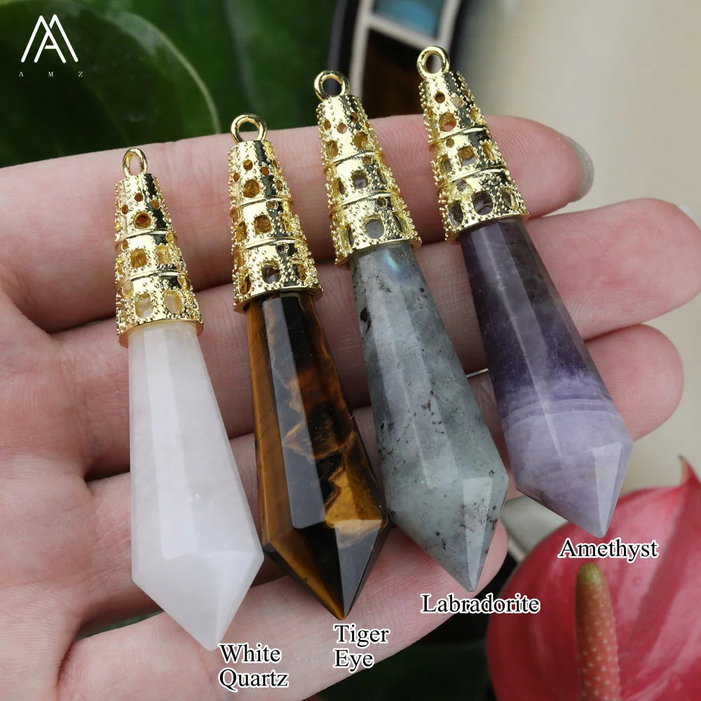 Dowsing Pendulum Gemstone Chakra Gold Plated Children's Buddhist Classic Pendant Healing Crystal Meditation Yoga Gift