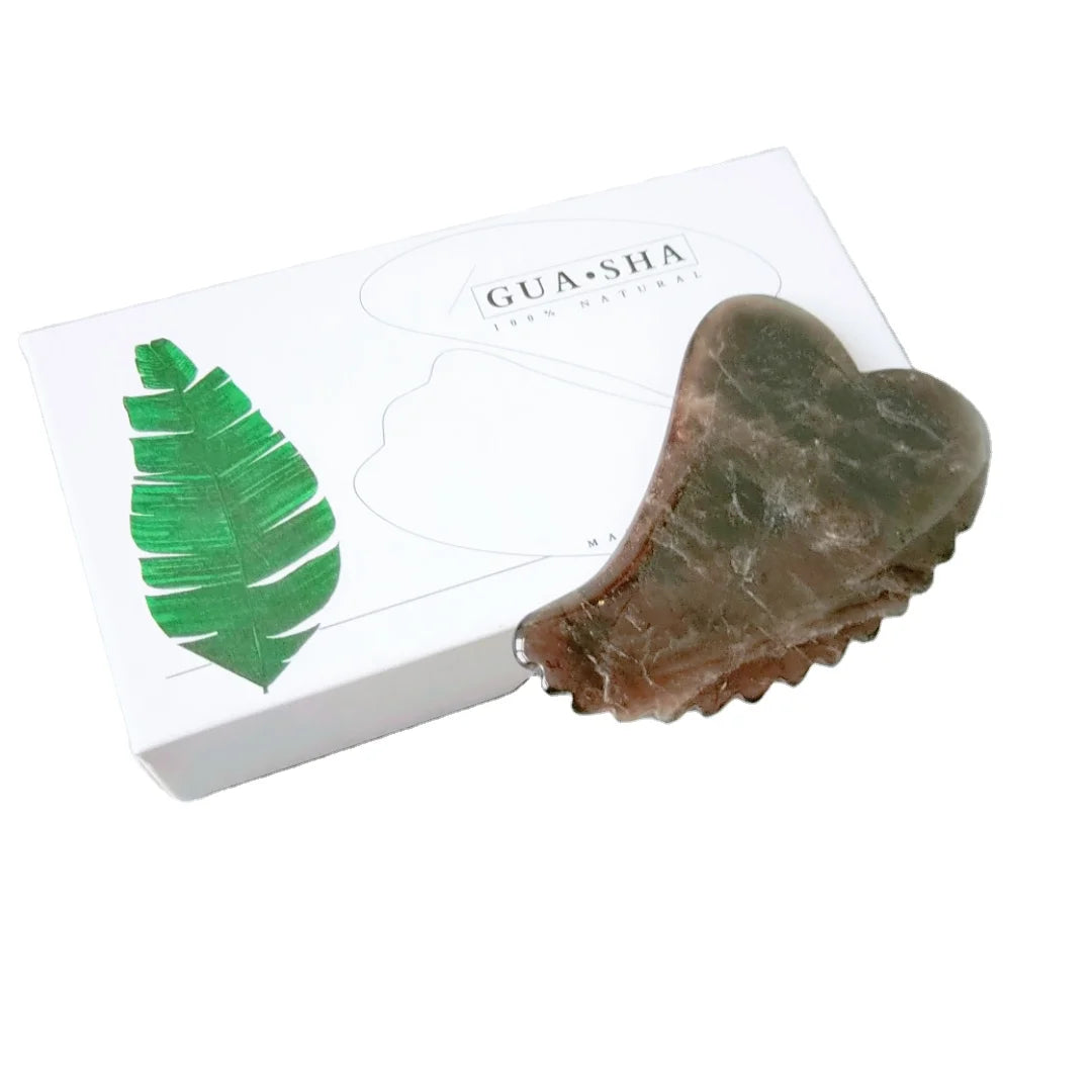 Huiying Wholesale Best Anti Aging Natural Spiky Heart Shape Smoky Quartz Face Massager Gua Sha