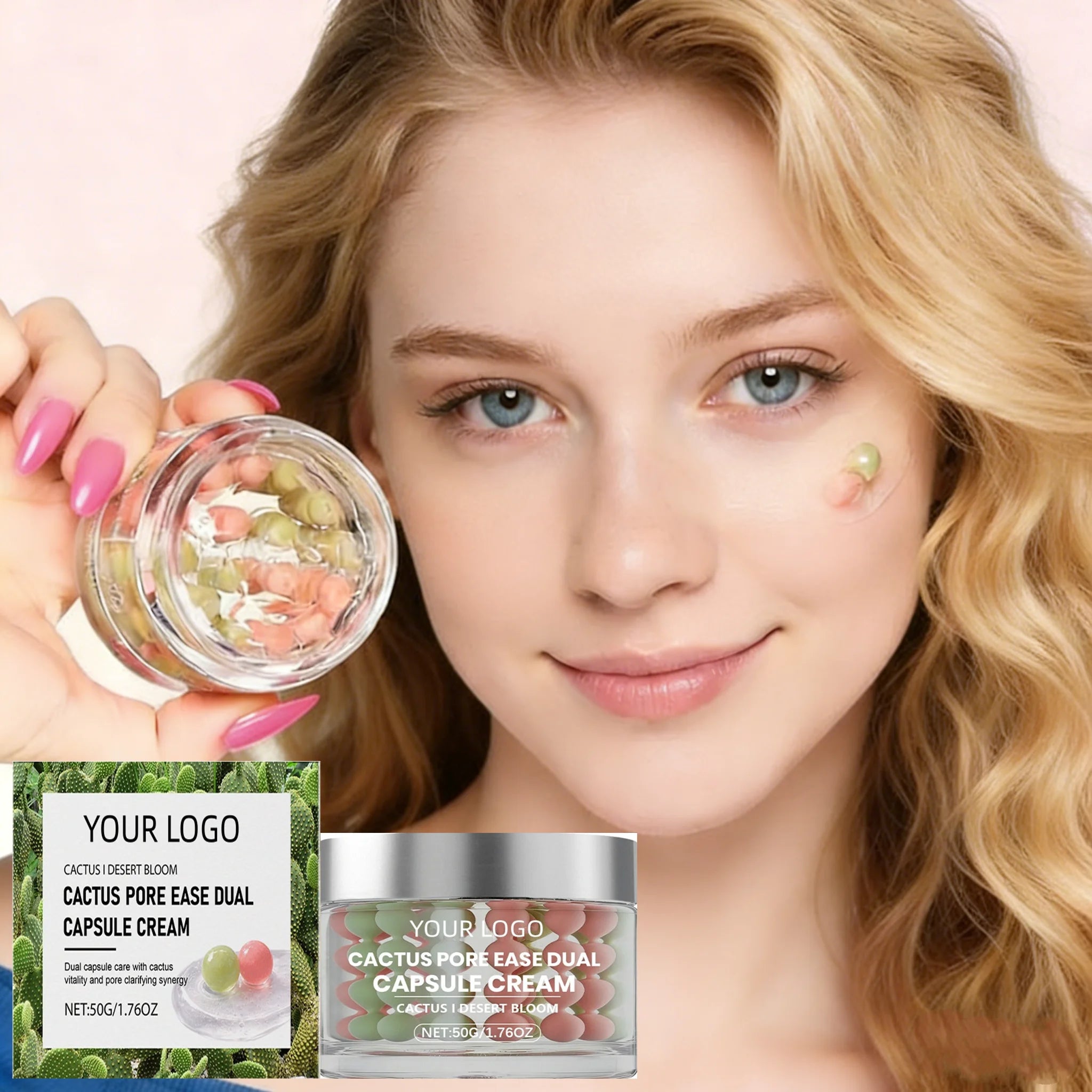 Private Label Natural Skincare Products Cactus Moisturizing Capsule Facial Cream Deep Hydration Moisturization Firm Face Cream