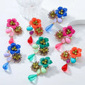 Vintage Handmade Boho Large Resin Flower Bead Drop Earring Gold Color Metal Geometry for Women Jewelry New