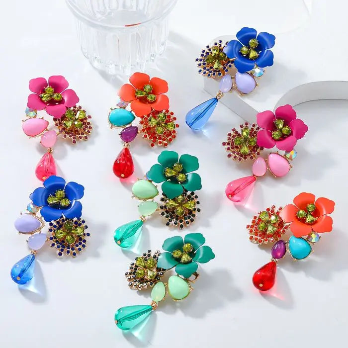 Vintage Handmade Boho Large Resin Flower Bead Drop Earring Gold Color Metal Geometry for Women Jewelry New
