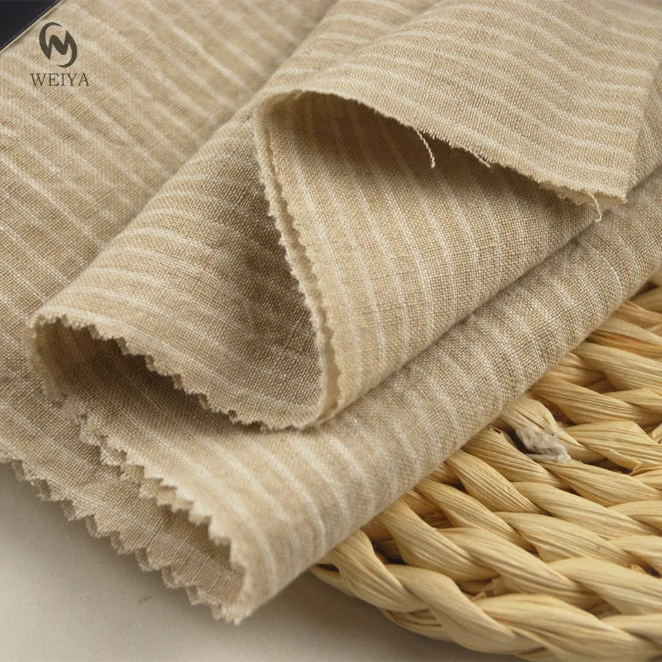 Wholesale Manufacturer Tissus Lin French Stripe Yarn Dyed 100% Pure Flax Stone Washed Organic Linen Shirt Fabric for Women Man