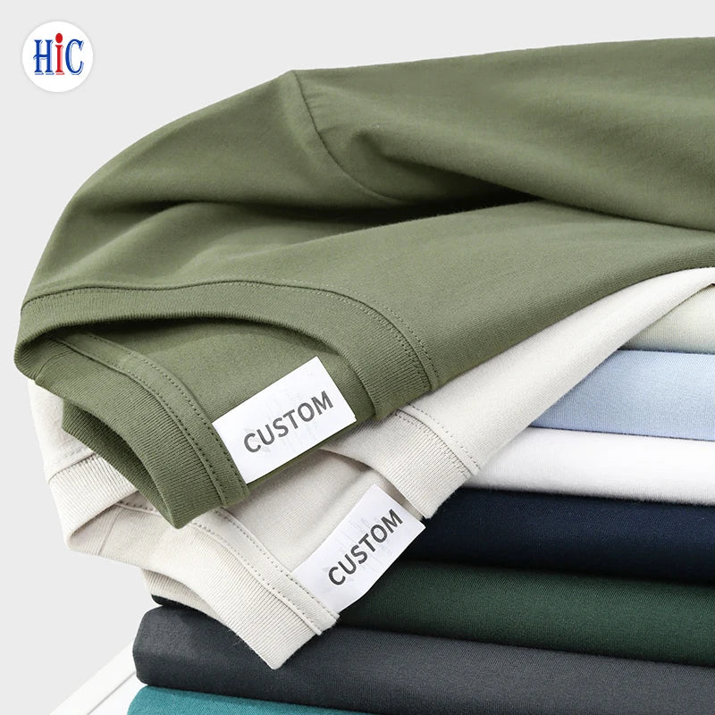 HIC Wholesale Heavy 250G 100% Cotton T Shirt Custom Logo Printed Embroidered Mens Plain DryFit Tee Shirt Blank T-shirt for Men