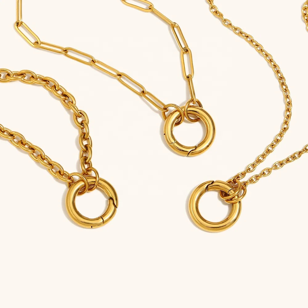 Dingran Factory Wholesale Fashion Stainless Steel Chain Necklaces 18K Gold Plated O Chain Buckle Spring Necklaces