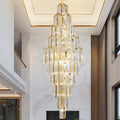 Post-modern Luxury Golden Circular Staircase Large Crystal Lamp Long Chandelier Duplex Villa Hotel Lobby LED Crystal Chandelier