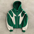 Vintage Oversized Hip Hop Drop Shoulder French Terry Fleece  Zip up Hoodies Men Hooded Sweatshirt Patchwork Hoodies Sweatshirt