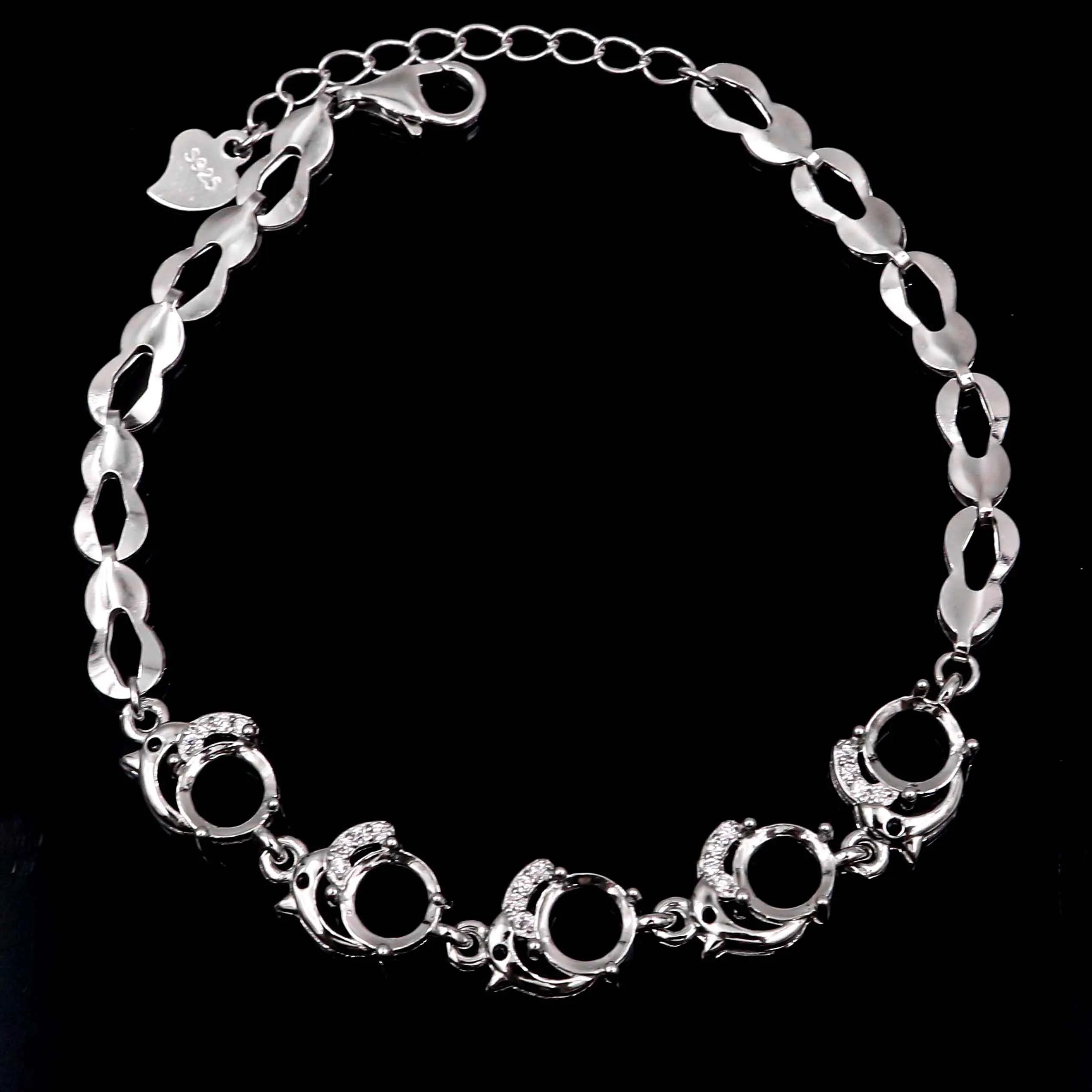 Sterling Silver 6*6mm Semi Mount Bracelet Empty Support Blank Claws Setting S925 Base Holder Without Center Stone Inlay for DIY