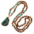Natural Raw Malachite Healing Tigers Eye Meditation Mala Necklace 108 Bead Yoga Necklace for Women Gift