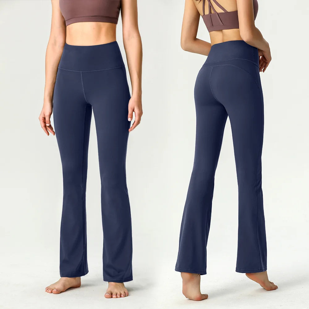Women's High Waist Flare Leggings Custom Logo Gym Fitness Wear with Tummy Control Solid Pattern Wide Leg Yoga Pants