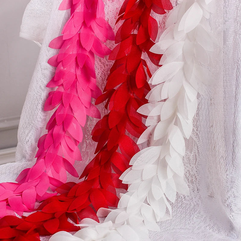 Wholesale Eco-Friendly 12cm 3D Multi-color Organza Floral Lace Trimming Clothing Dancing Bridal Dress XF11 30 Leaves Per Yard