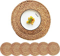 Round Placemats Natural Hyacinth Wicker Placemats Farmhouse Boho Circle Braided Heat Resistant Outdoor Placemats
