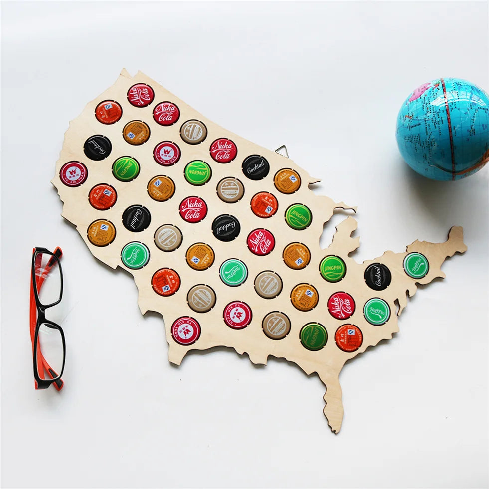 2024 Beer Bottle Puzzle World Map Wooden Laser Cut Beer Lid Decoration Map