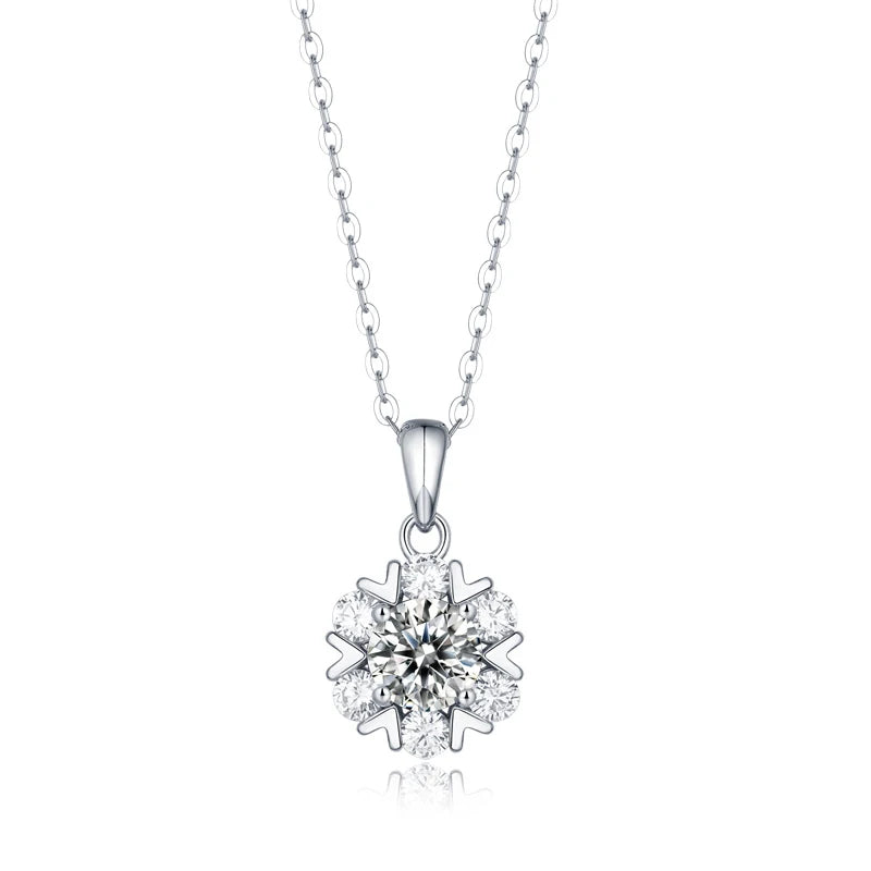 RINNTIN SMN06 Shiny Snowflake Pendant 925 Sterling Silver Moissanite Necklace for Women