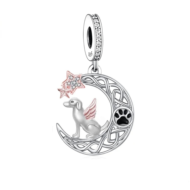 Fit Original Brand Charm Bracelet 925 Sterling Silver Crescent Moon Dog Bead for Women Jewelry Making