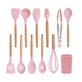 Wholesale 12-Piece Kitchen Cookware Set Food Grade Non-Stick Cooking Silicone Utensils with Wooden Handle for Home Kitchen Use