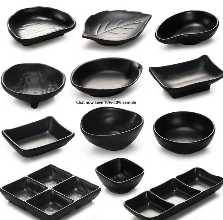 Wholesale Japanese Matte Black Melamine Small Sauce Dish Sushi Soy Sauce Dish for Restaurant